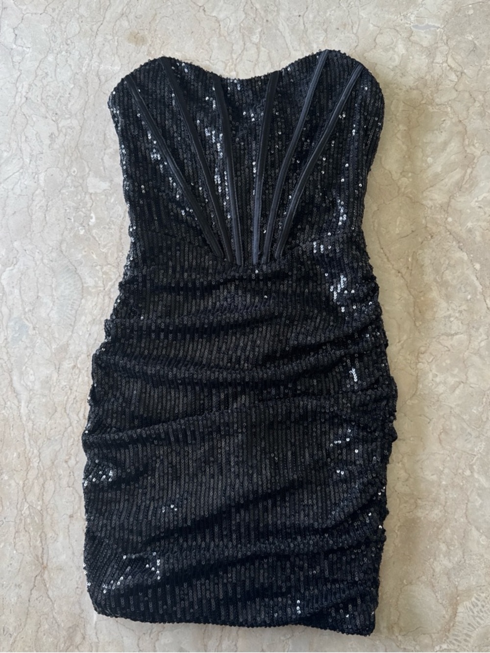 Velvi Strapless Black Sequin Bodycon Dress